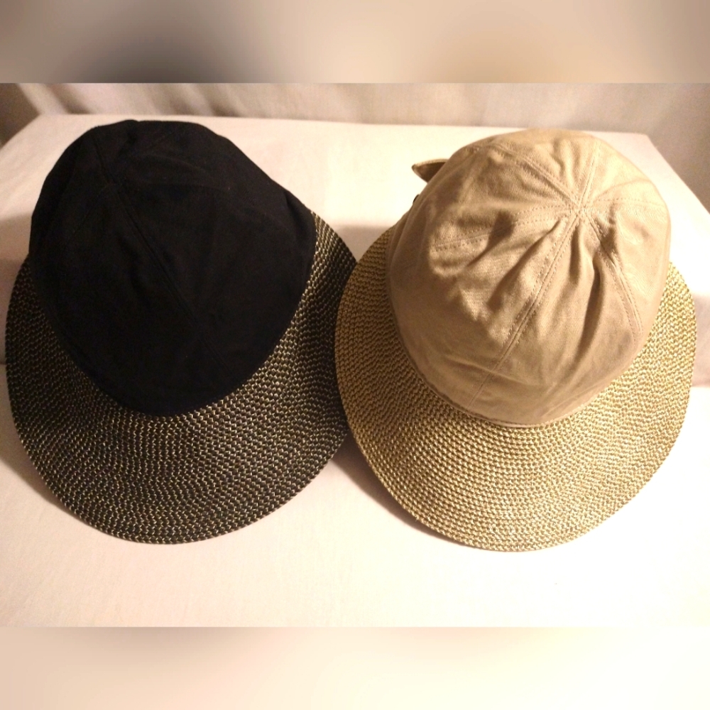 WHITE STAGG UV PROTECTION LARGE BRIM SUN CAPS WITH ADJUSTABLE BACK BOWTIE (NWOT)